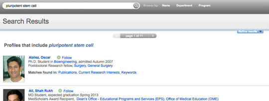 screenshot of CAP search results